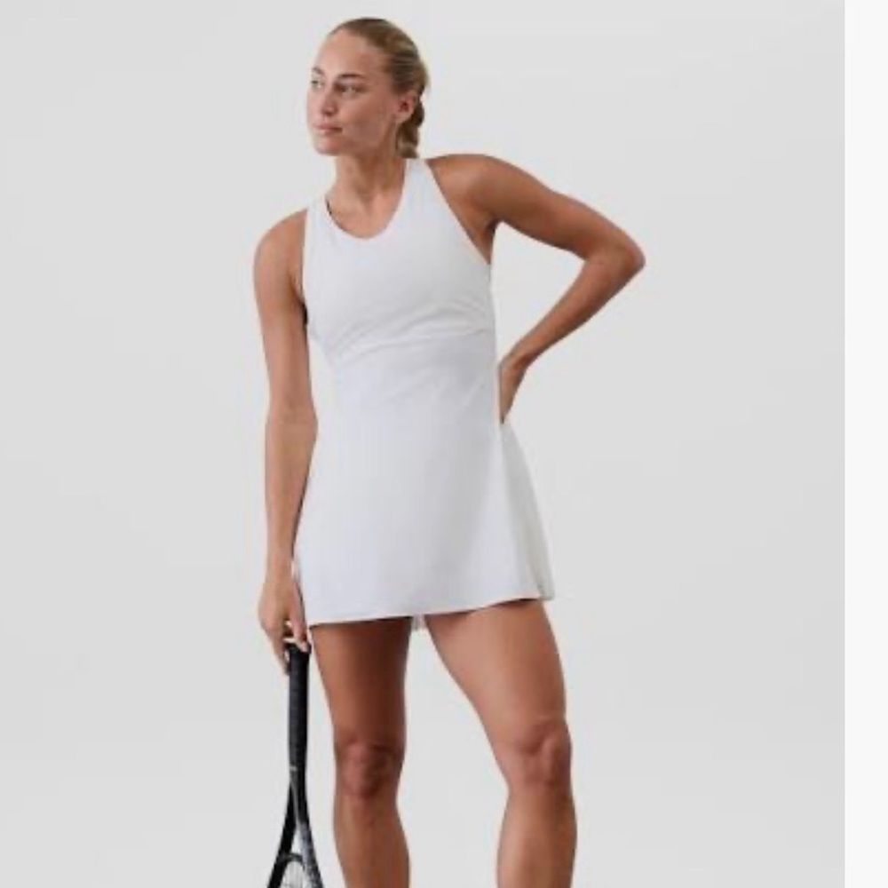 NWT Athleta Match Point Pleated Dress White